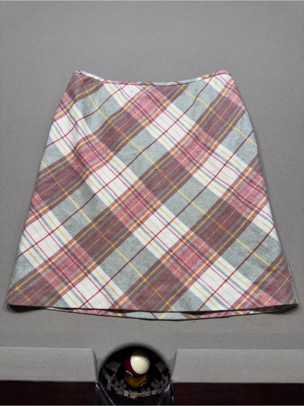 LOFT Pink, Gray and White Plaid Wool Blend Skirt